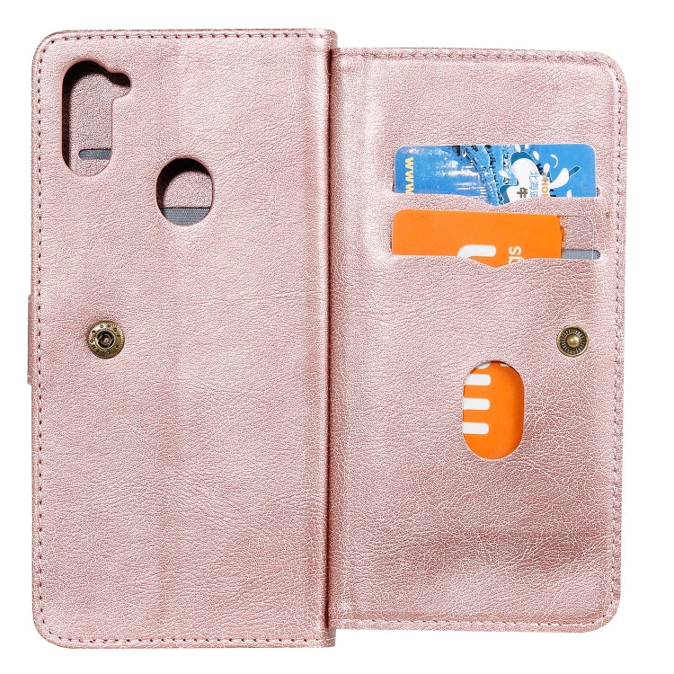 For Samsung Galaxy A11 Multifunctional Magnetic Copper Buckle Horizontal Flip Solid Color Leather Case with 10 Card Slots & Wallet & Holder & Photo Frame