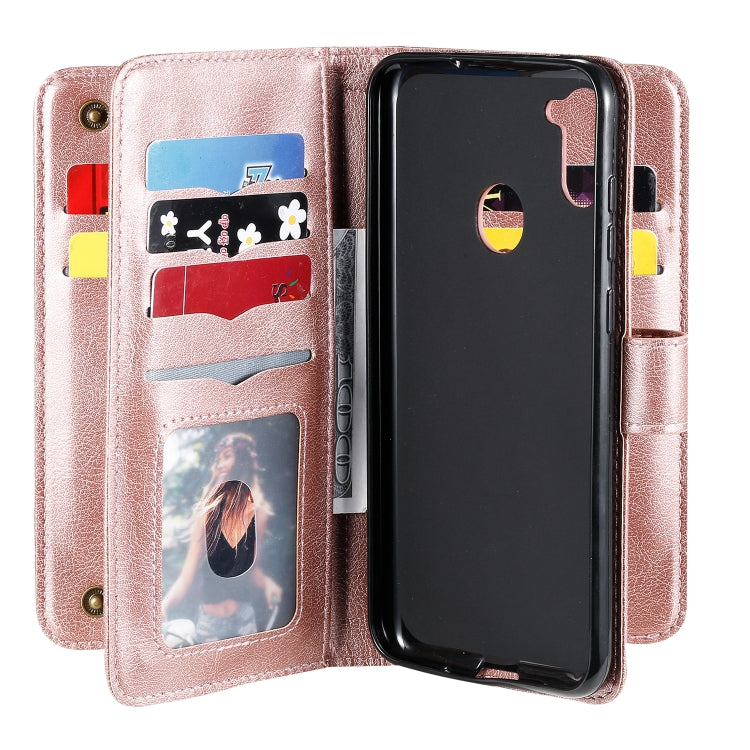 For Samsung Galaxy A11 Multifunctional Magnetic Copper Buckle Horizontal Flip Solid Color Leather Case with 10 Card Slots & Wallet & Holder & Photo Frame