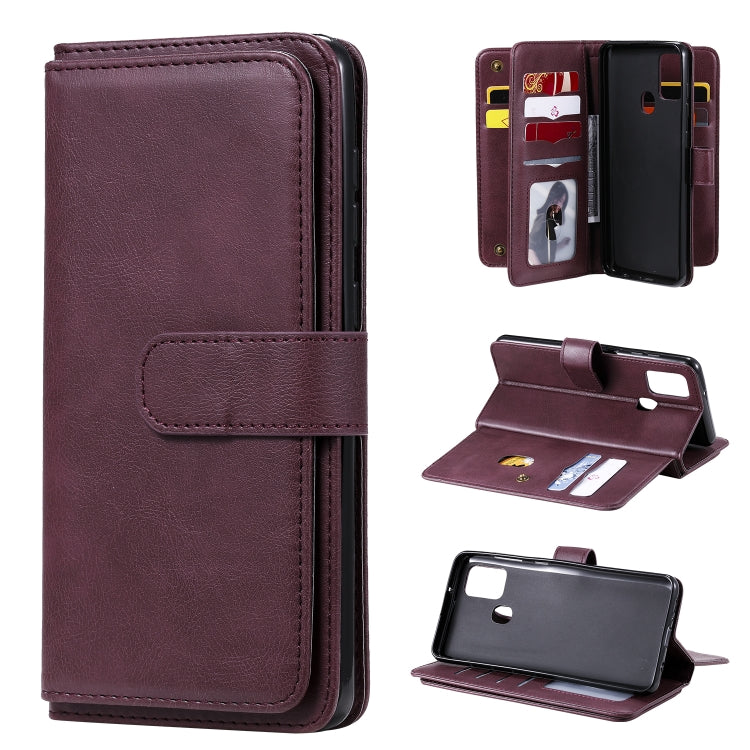 For Samsung Galaxy A21s Multifunctional Magnetic Copper Buckle Horizontal Flip Solid Color Leather Case with 10 Card Slots & Wallet & Holder & Photo Frame