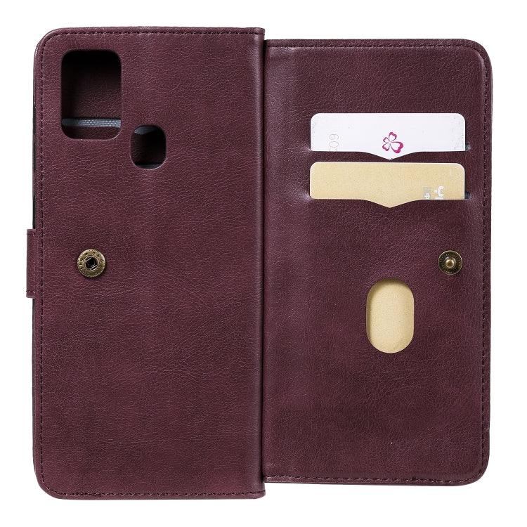 For Samsung Galaxy A21s Multifunctional Magnetic Copper Buckle Horizontal Flip Solid Color Leather Case with 10 Card Slots & Wallet & Holder & Photo Frame