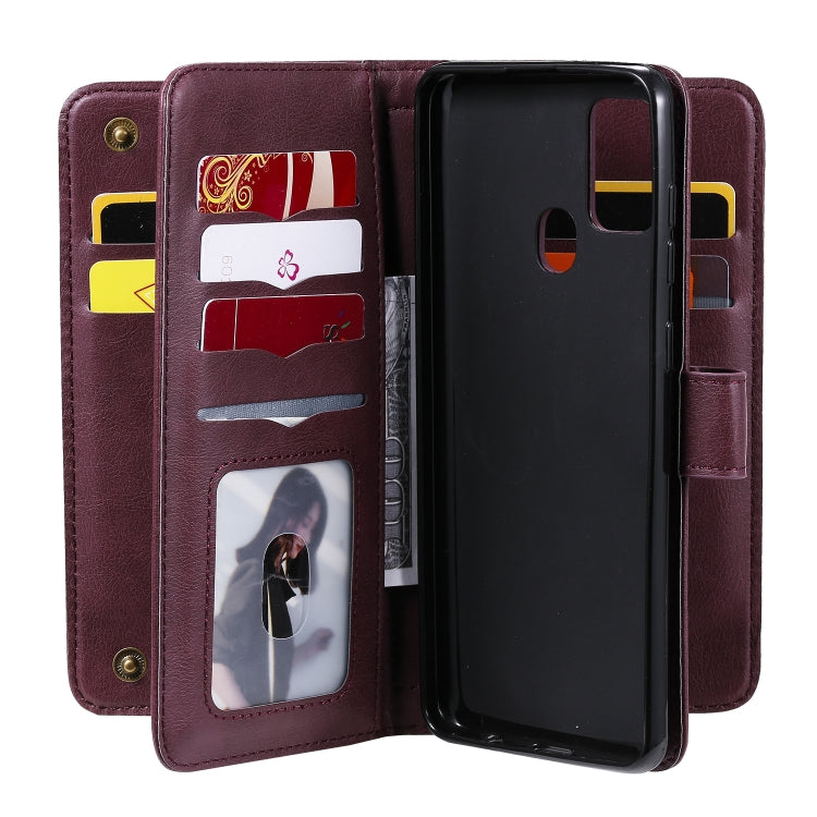 For Samsung Galaxy A21s Multifunctional Magnetic Copper Buckle Horizontal Flip Solid Color Leather Case with 10 Card Slots & Wallet & Holder & Photo Frame