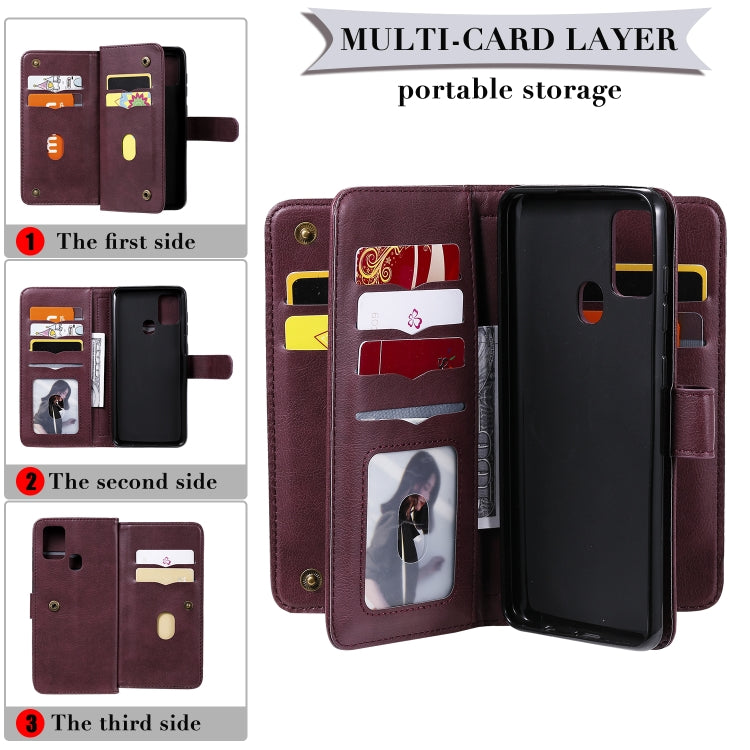 For Samsung Galaxy A21s Multifunctional Magnetic Copper Buckle Horizontal Flip Solid Color Leather Case with 10 Card Slots & Wallet & Holder & Photo Frame