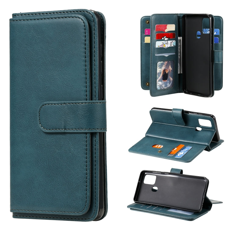 For Samsung Galaxy A21s Multifunctional Magnetic Copper Buckle Horizontal Flip Solid Color Leather Case with 10 Card Slots & Wallet & Holder & Photo Frame