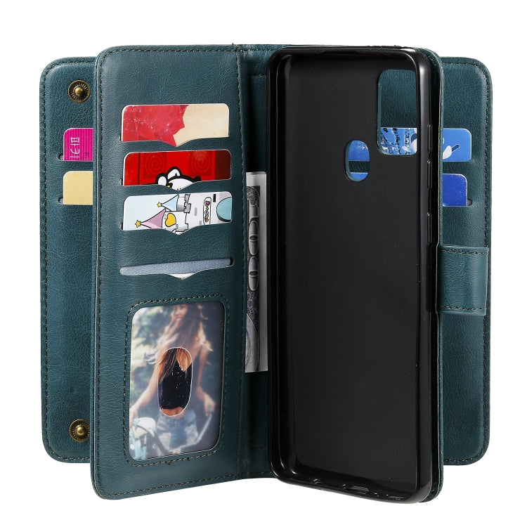For Samsung Galaxy A21s Multifunctional Magnetic Copper Buckle Horizontal Flip Solid Color Leather Case with 10 Card Slots & Wallet & Holder & Photo Frame