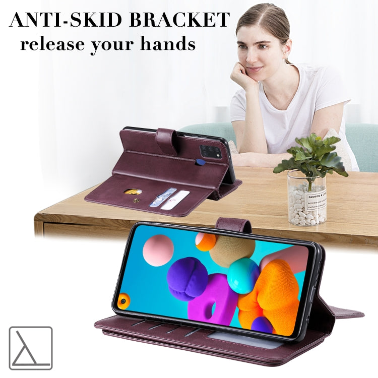 For Samsung Galaxy A21s Multifunctional Magnetic Copper Buckle Horizontal Flip Solid Color Leather Case with 10 Card Slots & Wallet & Holder & Photo Frame