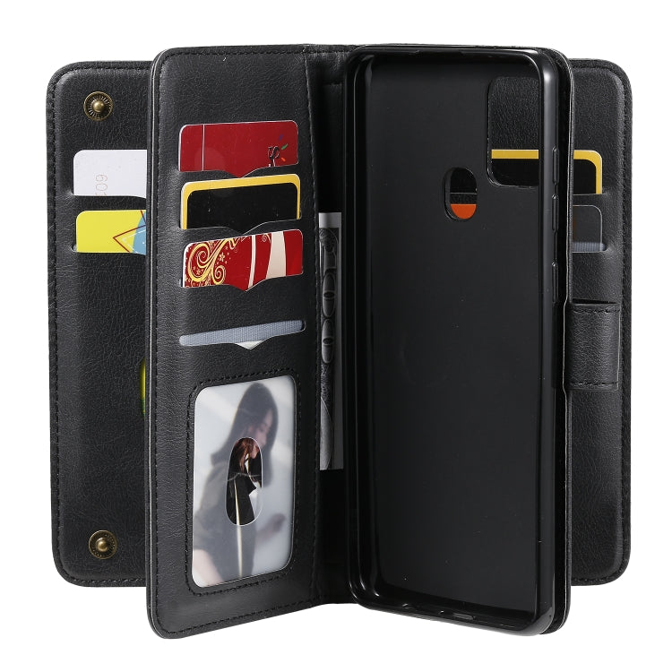 For Samsung Galaxy A21s Multifunctional Magnetic Copper Buckle Horizontal Flip Solid Color Leather Case with 10 Card Slots & Wallet & Holder & Photo Frame