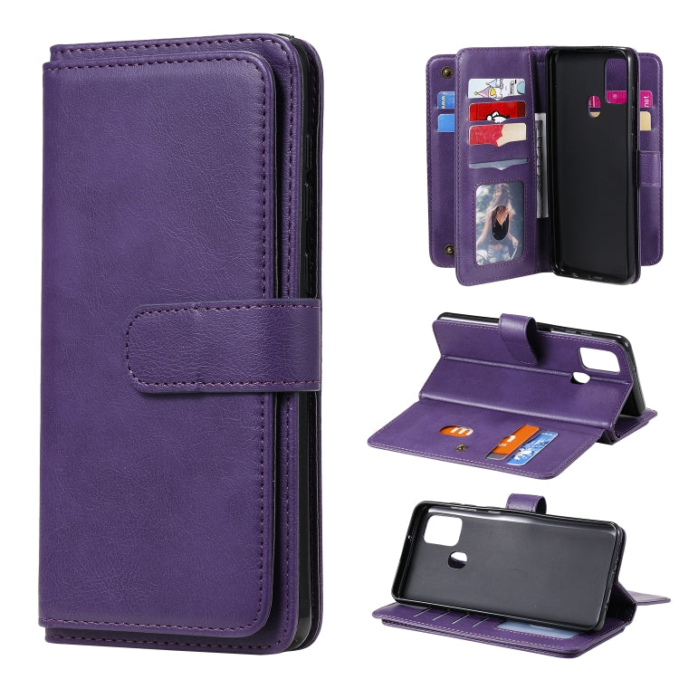 For Samsung Galaxy A21s Multifunctional Magnetic Copper Buckle Horizontal Flip Solid Color Leather Case with 10 Card Slots & Wallet & Holder & Photo Frame