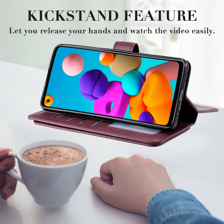 For Samsung Galaxy A21s Multifunctional Magnetic Copper Buckle Horizontal Flip Solid Color Leather Case with 10 Card Slots & Wallet & Holder & Photo Frame