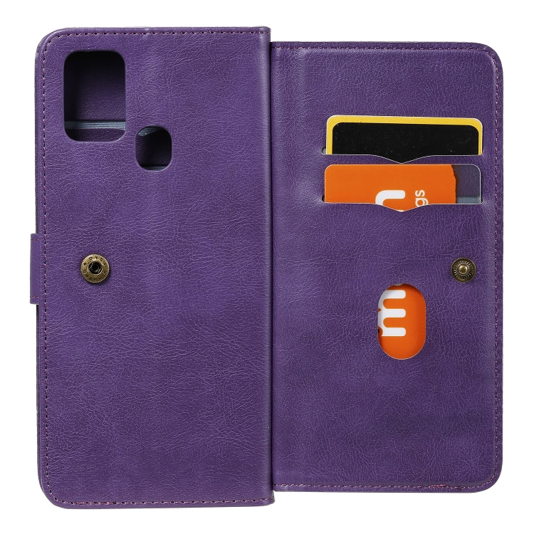 For Samsung Galaxy A21s Multifunctional Magnetic Copper Buckle Horizontal Flip Solid Color Leather Case with 10 Card Slots & Wallet & Holder & Photo Frame