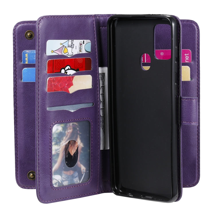 For Samsung Galaxy A21s Multifunctional Magnetic Copper Buckle Horizontal Flip Solid Color Leather Case with 10 Card Slots & Wallet & Holder & Photo Frame