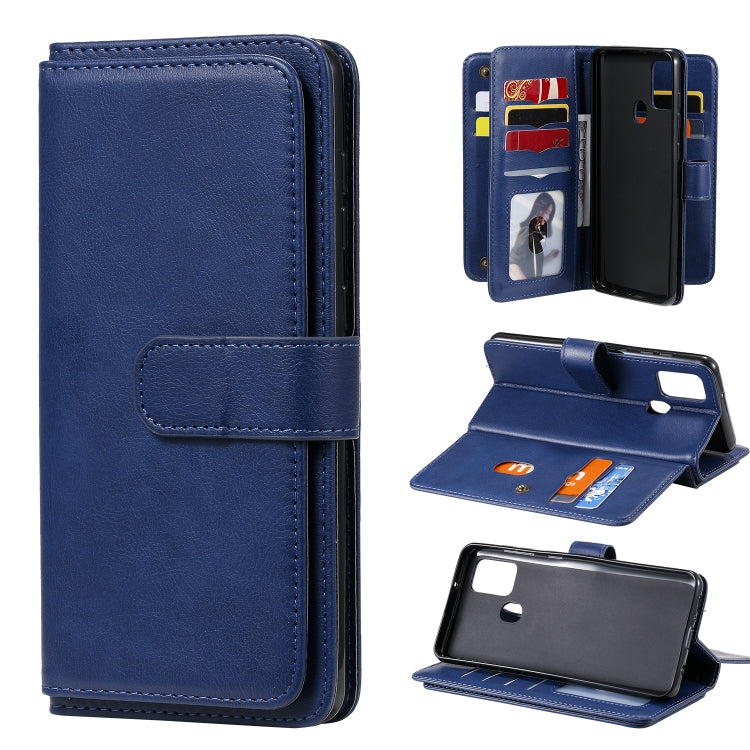 For Samsung Galaxy A21s Multifunctional Magnetic Copper Buckle Horizontal Flip Solid Color Leather Case with 10 Card Slots & Wallet & Holder & Photo Frame
