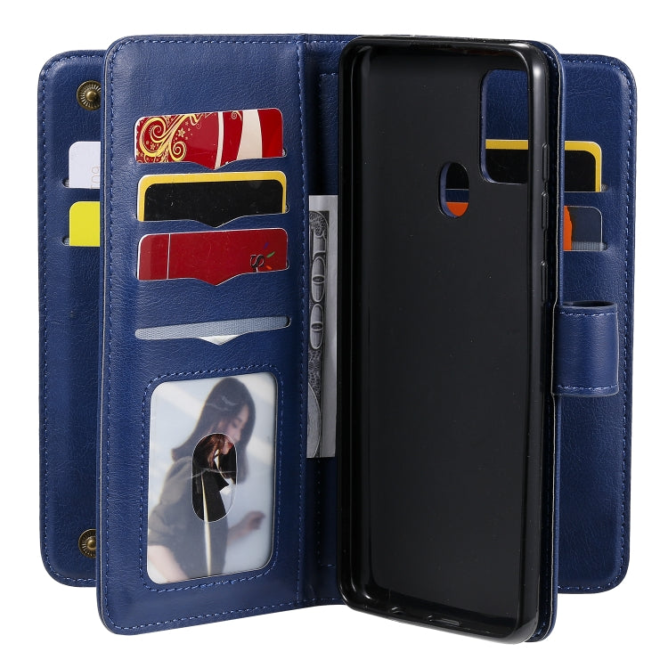 For Samsung Galaxy A21s Multifunctional Magnetic Copper Buckle Horizontal Flip Solid Color Leather Case with 10 Card Slots & Wallet & Holder & Photo Frame