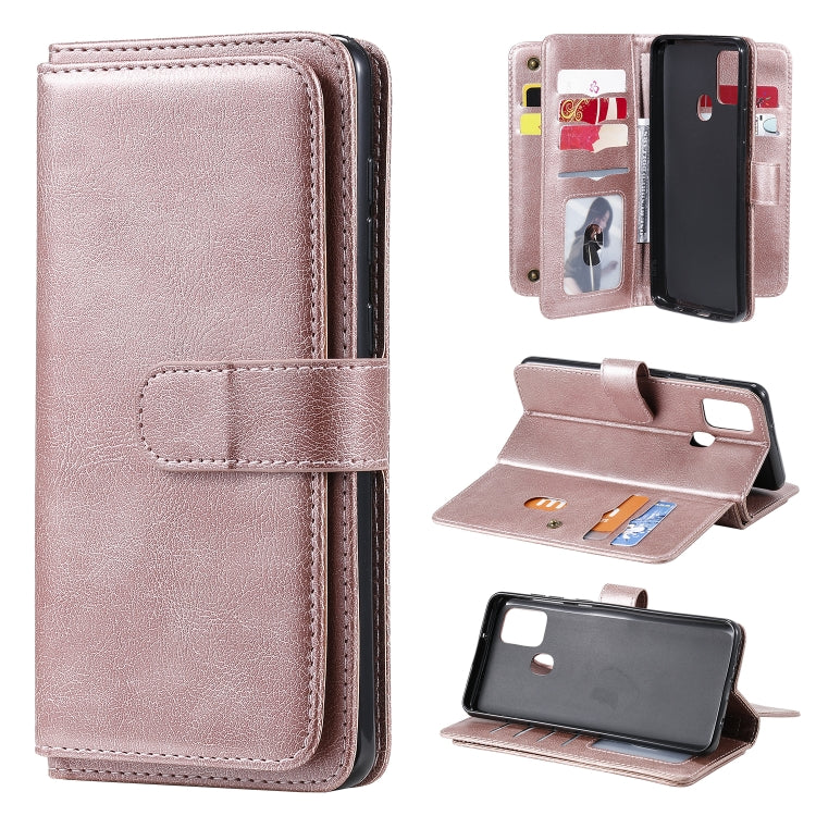 For Samsung Galaxy A21s Multifunctional Magnetic Copper Buckle Horizontal Flip Solid Color Leather Case with 10 Card Slots & Wallet & Holder & Photo Frame