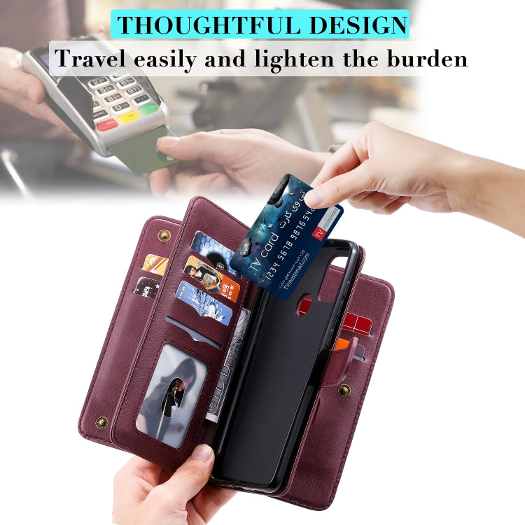For Samsung Galaxy A21s Multifunctional Magnetic Copper Buckle Horizontal Flip Solid Color Leather Case with 10 Card Slots & Wallet & Holder & Photo Frame