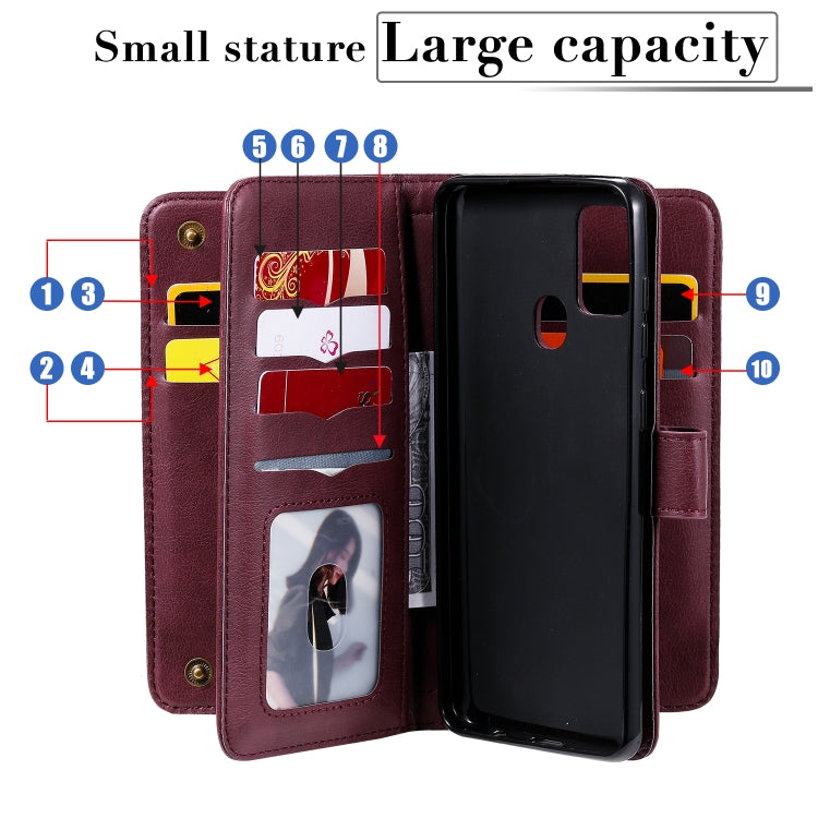 For Samsung Galaxy A21s Multifunctional Magnetic Copper Buckle Horizontal Flip Solid Color Leather Case with 10 Card Slots & Wallet & Holder & Photo Frame