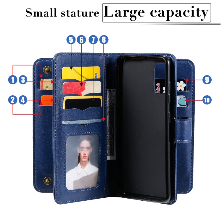 For Samsung Galaxy A41 Multifunctional Magnetic Copper Buckle Horizontal Flip Solid Color Leather Case with 10 Card Slots & Wallet & Holder & Photo Frame