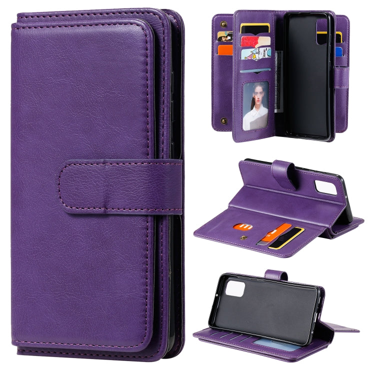 For Samsung Galaxy A41 Multifunctional Magnetic Copper Buckle Horizontal Flip Solid Color Leather Case with 10 Card Slots & Wallet & Holder & Photo Frame