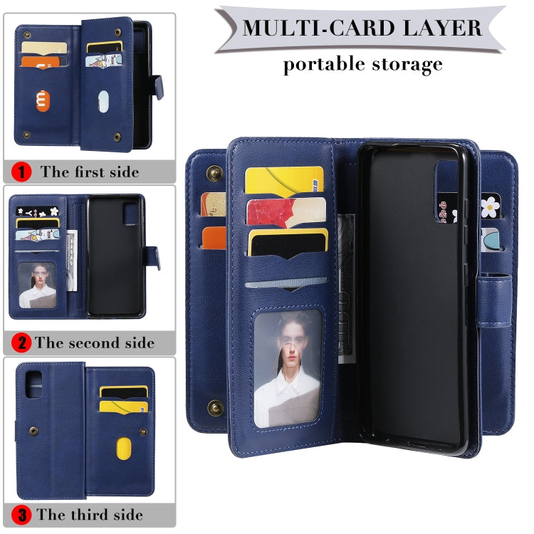 For Samsung Galaxy A41 Multifunctional Magnetic Copper Buckle Horizontal Flip Solid Color Leather Case with 10 Card Slots & Wallet & Holder & Photo Frame