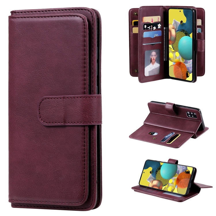 For Samsung Galaxy A51 (5G) Multifunctional Magnetic Copper Buckle Horizontal Flip Solid Color Leather Case with 10 Card Slots & Wallet & Holder & Photo Frame