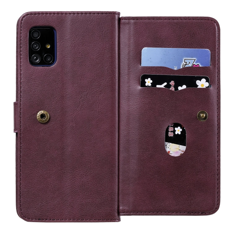 For Samsung Galaxy A51 (5G) Multifunctional Magnetic Copper Buckle Horizontal Flip Solid Color Leather Case with 10 Card Slots & Wallet & Holder & Photo Frame