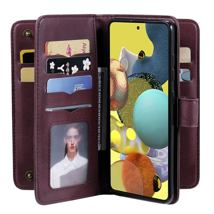 For Samsung Galaxy A51 (5G) Multifunctional Magnetic Copper Buckle Horizontal Flip Solid Color Leather Case with 10 Card Slots & Wallet & Holder & Photo Frame