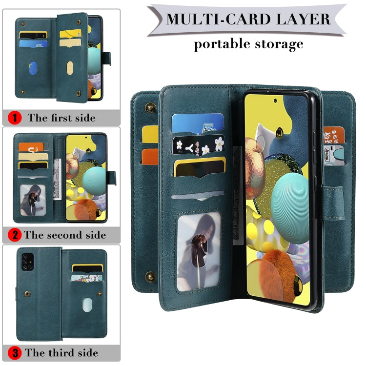 For Samsung Galaxy A51 (5G) Multifunctional Magnetic Copper Buckle Horizontal Flip Solid Color Leather Case with 10 Card Slots & Wallet & Holder & Photo Frame