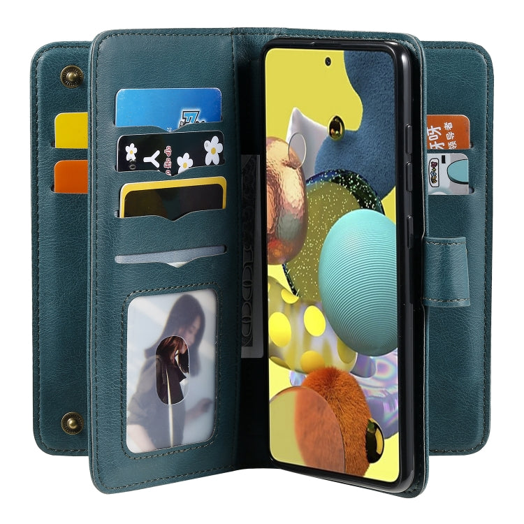 For Samsung Galaxy A51 (5G) Multifunctional Magnetic Copper Buckle Horizontal Flip Solid Color Leather Case with 10 Card Slots & Wallet & Holder & Photo Frame