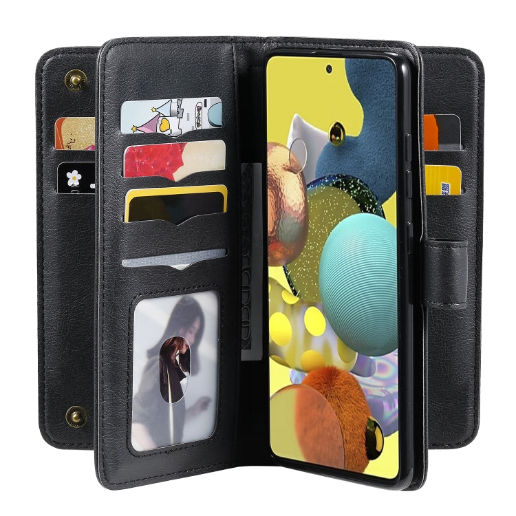 For Samsung Galaxy A51 (5G) Multifunctional Magnetic Copper Buckle Horizontal Flip Solid Color Leather Case with 10 Card Slots & Wallet & Holder & Photo Frame
