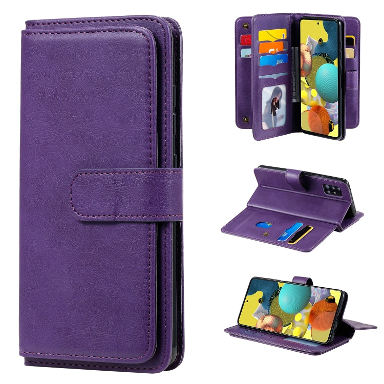 For Samsung Galaxy A51 (5G) Multifunctional Magnetic Copper Buckle Horizontal Flip Solid Color Leather Case with 10 Card Slots & Wallet & Holder & Photo Frame
