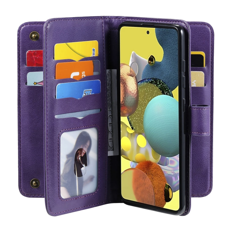For Samsung Galaxy A51 (5G) Multifunctional Magnetic Copper Buckle Horizontal Flip Solid Color Leather Case with 10 Card Slots & Wallet & Holder & Photo Frame