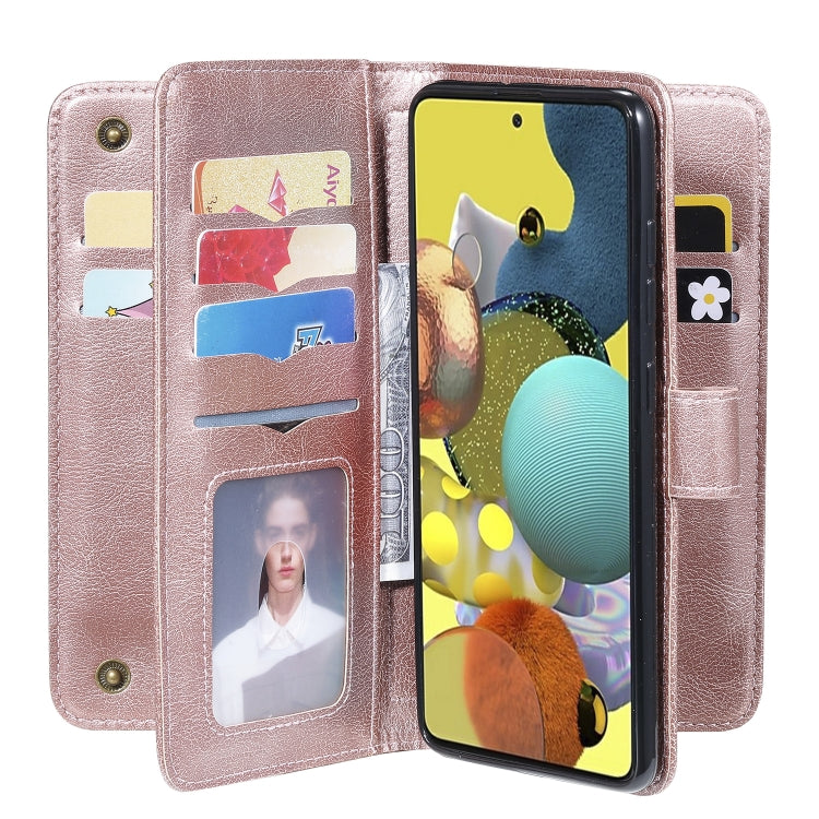 For Samsung Galaxy A51 (5G) Multifunctional Magnetic Copper Buckle Horizontal Flip Solid Color Leather Case with 10 Card Slots & Wallet & Holder & Photo Frame