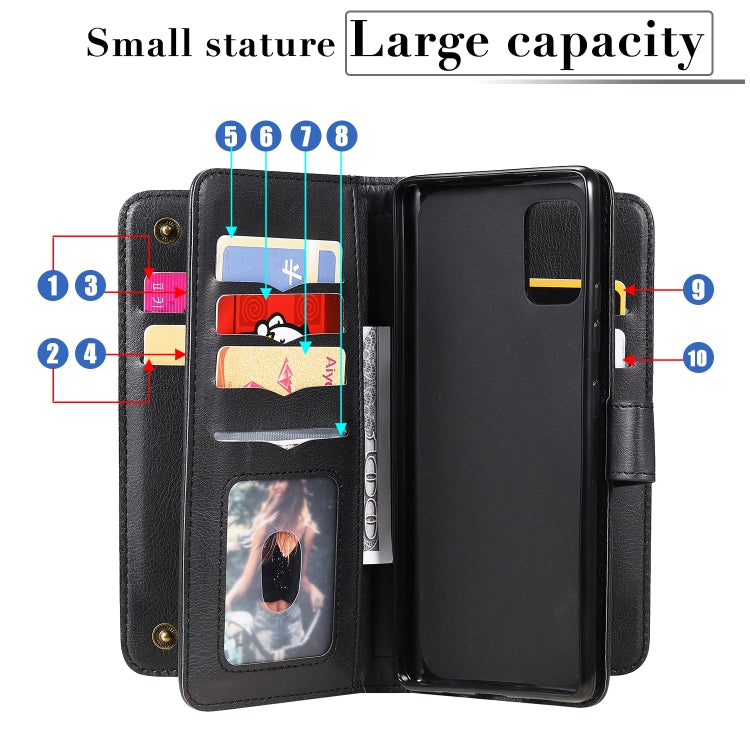 For Samsung Galaxy A71 (5G) Multifunctional Magnetic Copper Buckle Horizontal Flip Solid Color Leather Case with 10 Card Slots & Wallet & Holder & Photo Frame