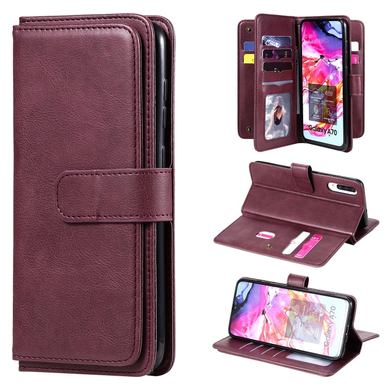 For Samsung Galaxy A70 Multifunctional Magnetic Copper Buckle Horizontal Flip Solid Color Leather Case with 10 Card Slots & Wallet & Holder & Photo Frame