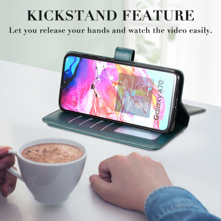 For Samsung Galaxy A70 Multifunctional Magnetic Copper Buckle Horizontal Flip Solid Color Leather Case with 10 Card Slots & Wallet & Holder & Photo Frame