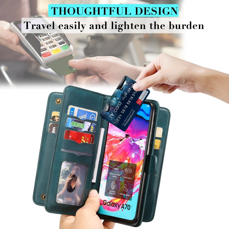 For Samsung Galaxy A70 Multifunctional Magnetic Copper Buckle Horizontal Flip Solid Color Leather Case with 10 Card Slots & Wallet & Holder & Photo Frame