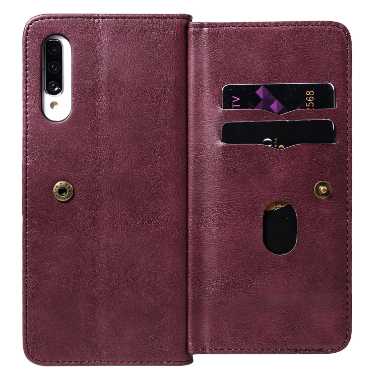 For Samsung Galaxy A70 Multifunctional Magnetic Copper Buckle Horizontal Flip Solid Color Leather Case with 10 Card Slots & Wallet & Holder & Photo Frame