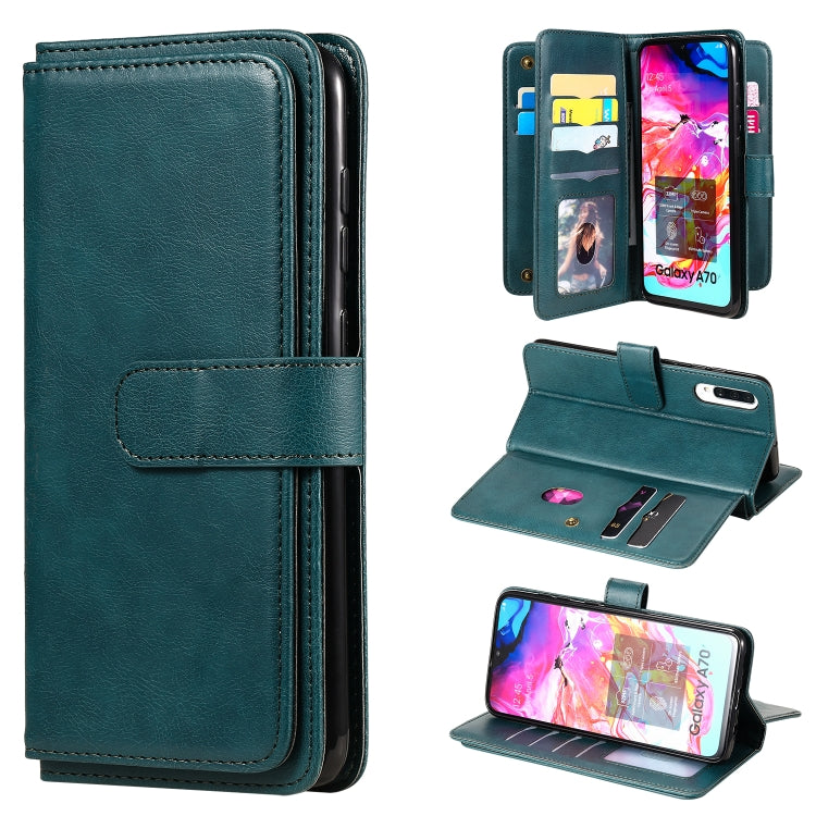 For Samsung Galaxy A70 Multifunctional Magnetic Copper Buckle Horizontal Flip Solid Color Leather Case with 10 Card Slots & Wallet & Holder & Photo Frame