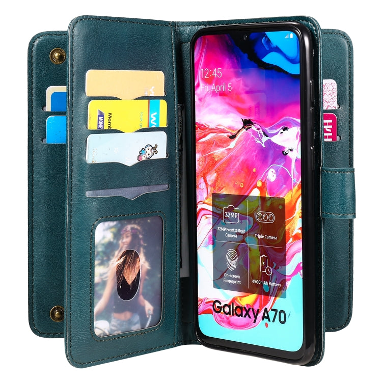 For Samsung Galaxy A70 Multifunctional Magnetic Copper Buckle Horizontal Flip Solid Color Leather Case with 10 Card Slots & Wallet & Holder & Photo Frame
