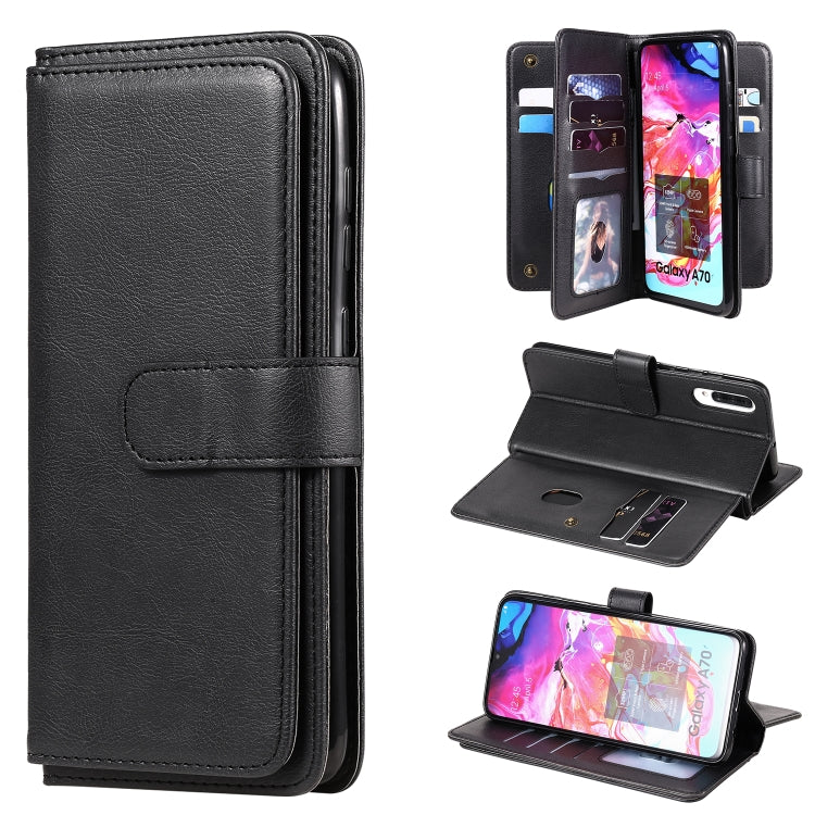 For Samsung Galaxy A70 Multifunctional Magnetic Copper Buckle Horizontal Flip Solid Color Leather Case with 10 Card Slots & Wallet & Holder & Photo Frame