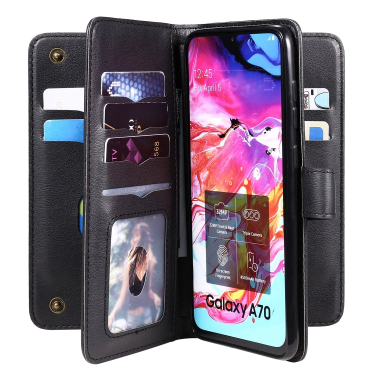 For Samsung Galaxy A70 Multifunctional Magnetic Copper Buckle Horizontal Flip Solid Color Leather Case with 10 Card Slots & Wallet & Holder & Photo Frame