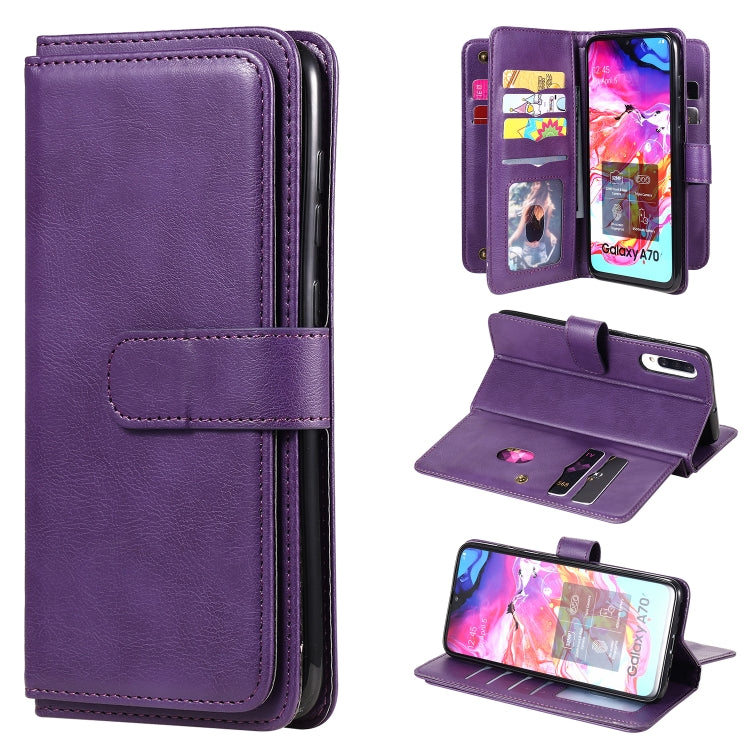 For Samsung Galaxy A70 Multifunctional Magnetic Copper Buckle Horizontal Flip Solid Color Leather Case with 10 Card Slots & Wallet & Holder & Photo Frame