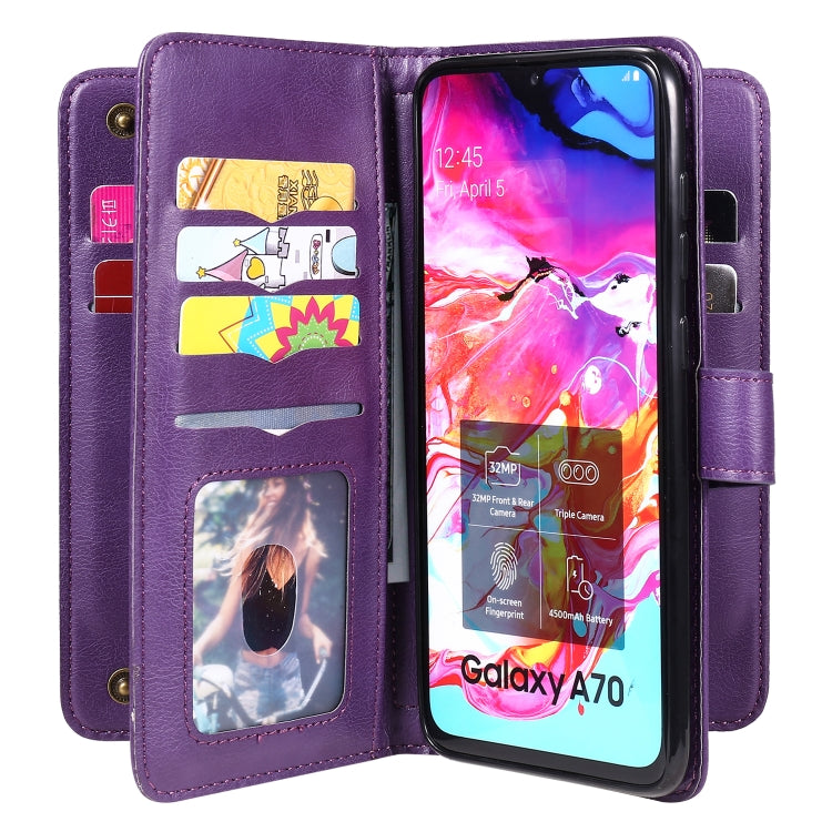 For Samsung Galaxy A70 Multifunctional Magnetic Copper Buckle Horizontal Flip Solid Color Leather Case with 10 Card Slots & Wallet & Holder & Photo Frame