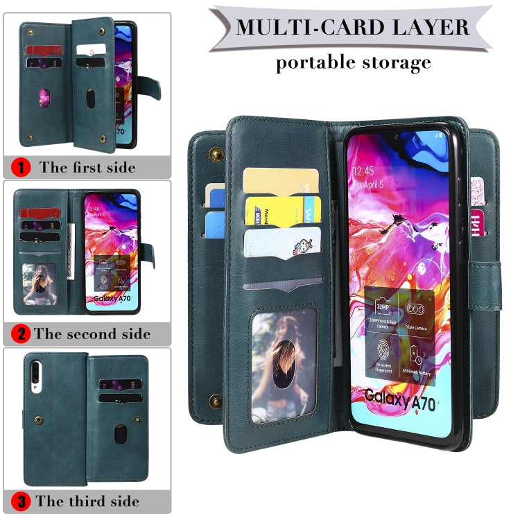 For Samsung Galaxy A70 Multifunctional Magnetic Copper Buckle Horizontal Flip Solid Color Leather Case with 10 Card Slots & Wallet & Holder & Photo Frame