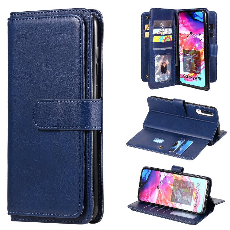For Samsung Galaxy A70 Multifunctional Magnetic Copper Buckle Horizontal Flip Solid Color Leather Case with 10 Card Slots & Wallet & Holder & Photo Frame