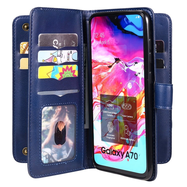 For Samsung Galaxy A70 Multifunctional Magnetic Copper Buckle Horizontal Flip Solid Color Leather Case with 10 Card Slots & Wallet & Holder & Photo Frame