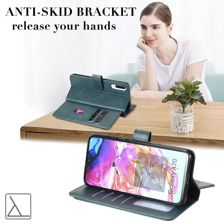 For Samsung Galaxy A70 Multifunctional Magnetic Copper Buckle Horizontal Flip Solid Color Leather Case with 10 Card Slots & Wallet & Holder & Photo Frame