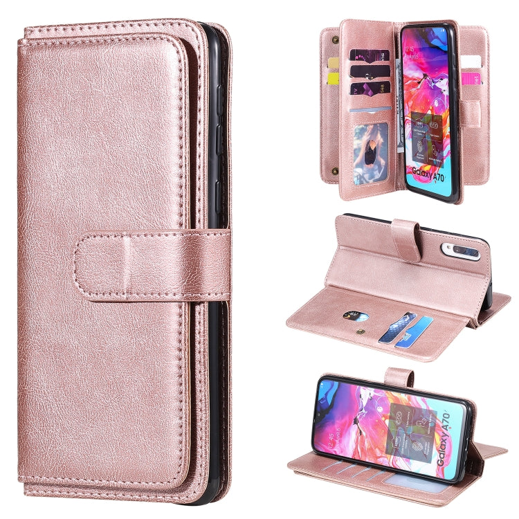 For Samsung Galaxy A70 Multifunctional Magnetic Copper Buckle Horizontal Flip Solid Color Leather Case with 10 Card Slots & Wallet & Holder & Photo Frame