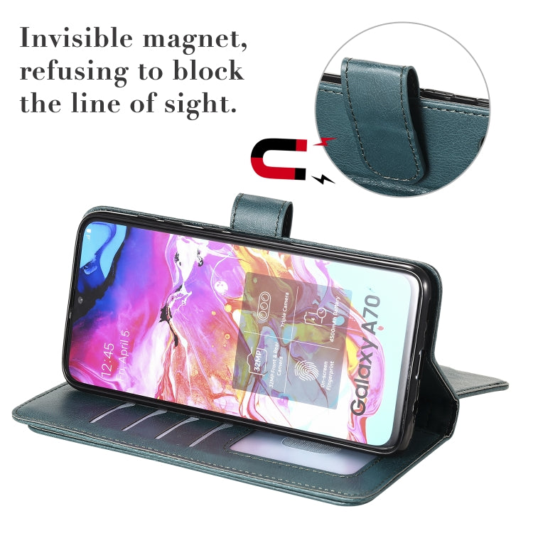 For Samsung Galaxy A70 Multifunctional Magnetic Copper Buckle Horizontal Flip Solid Color Leather Case with 10 Card Slots & Wallet & Holder & Photo Frame