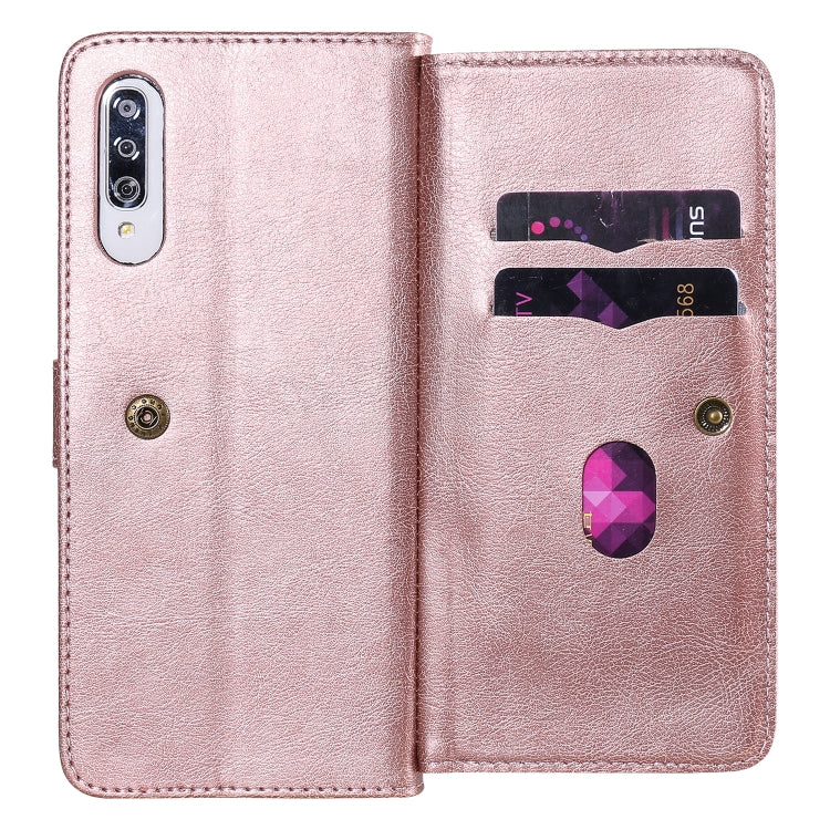 For Samsung Galaxy A70 Multifunctional Magnetic Copper Buckle Horizontal Flip Solid Color Leather Case with 10 Card Slots & Wallet & Holder & Photo Frame
