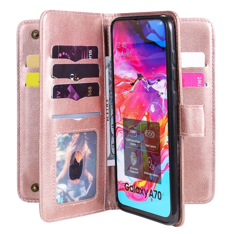 For Samsung Galaxy A70 Multifunctional Magnetic Copper Buckle Horizontal Flip Solid Color Leather Case with 10 Card Slots & Wallet & Holder & Photo Frame